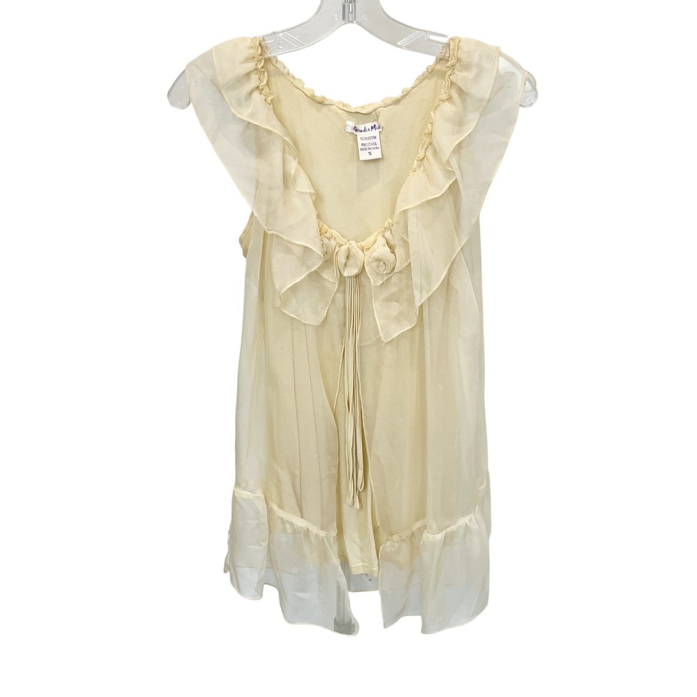 Paradis Miss Cream Babydoll Mini Dress Y2K Boho Chiffon Ruffle Rosette Sz Small
